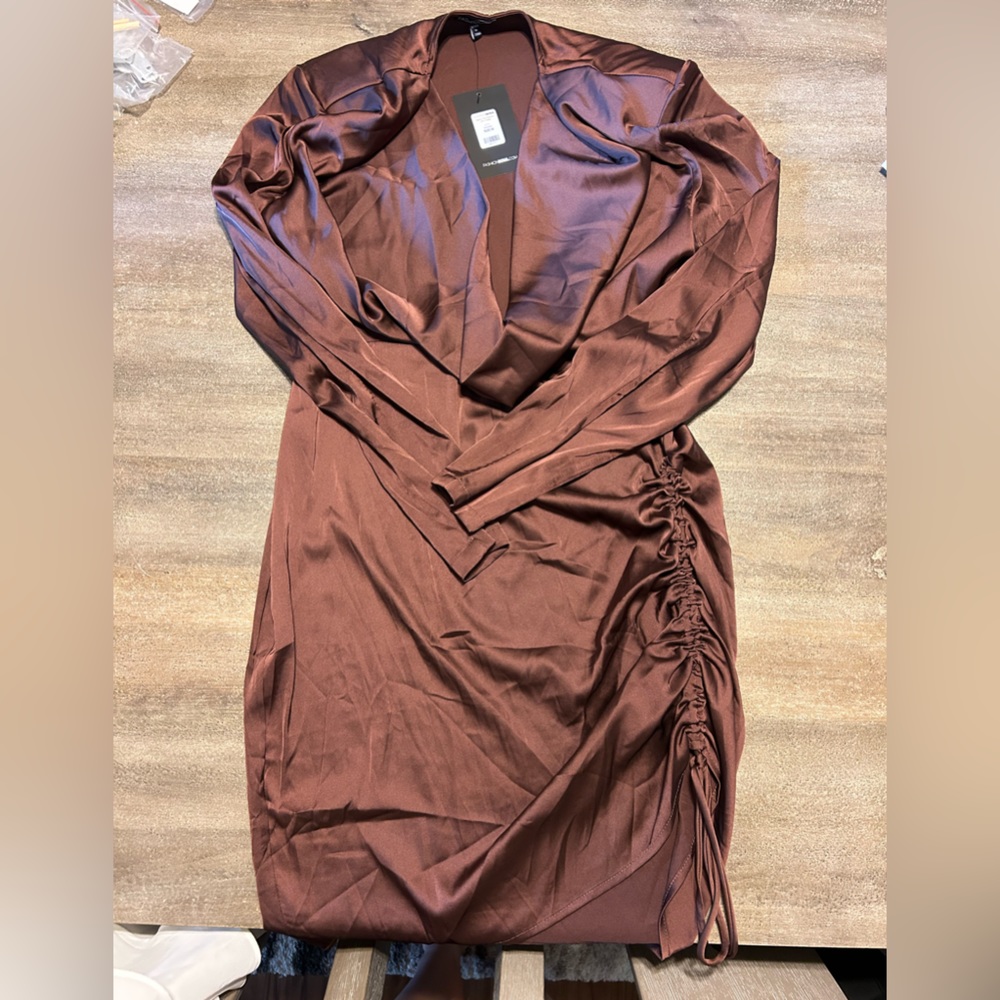 Brown satin mini dress